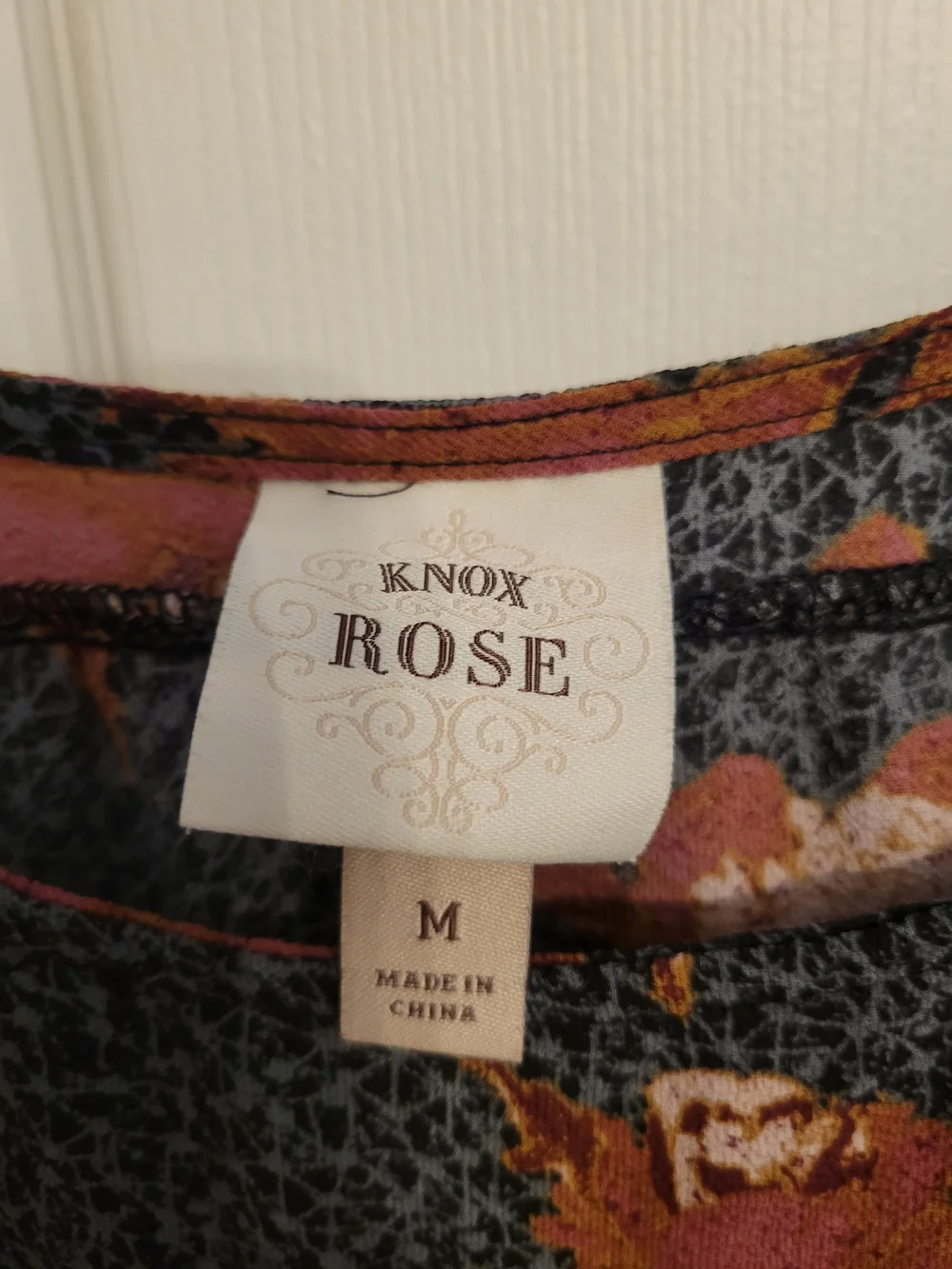 Knox Rose Navy Floral Peasant Top with Rust-Pink Accents